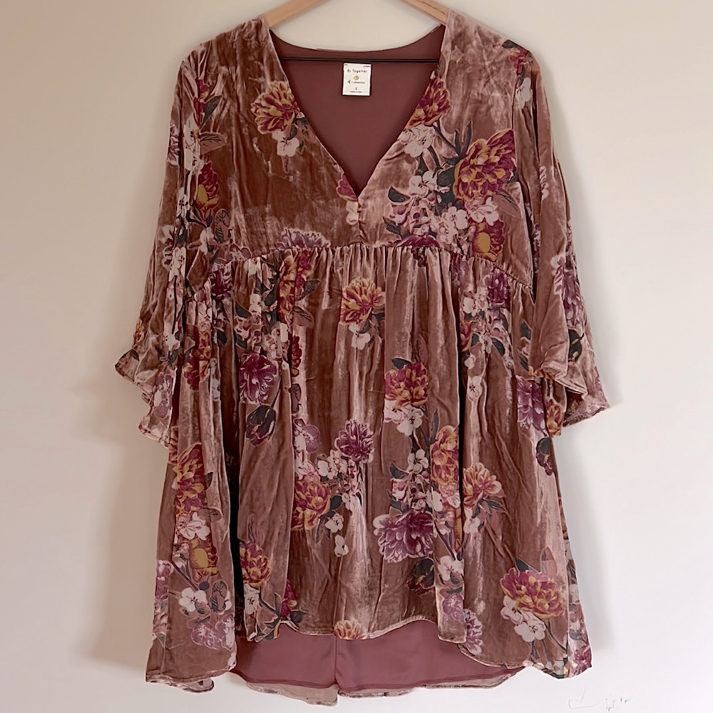 by together blush velvet v neck babydoll dress size S